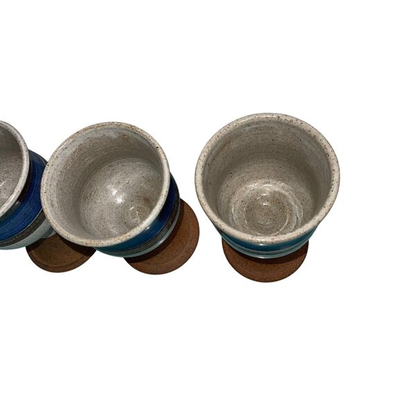 Vintage Goblets Set of 4 Studio Pottery Stoneware Signed Bohemian Artisan Made - Picture 7 of 10